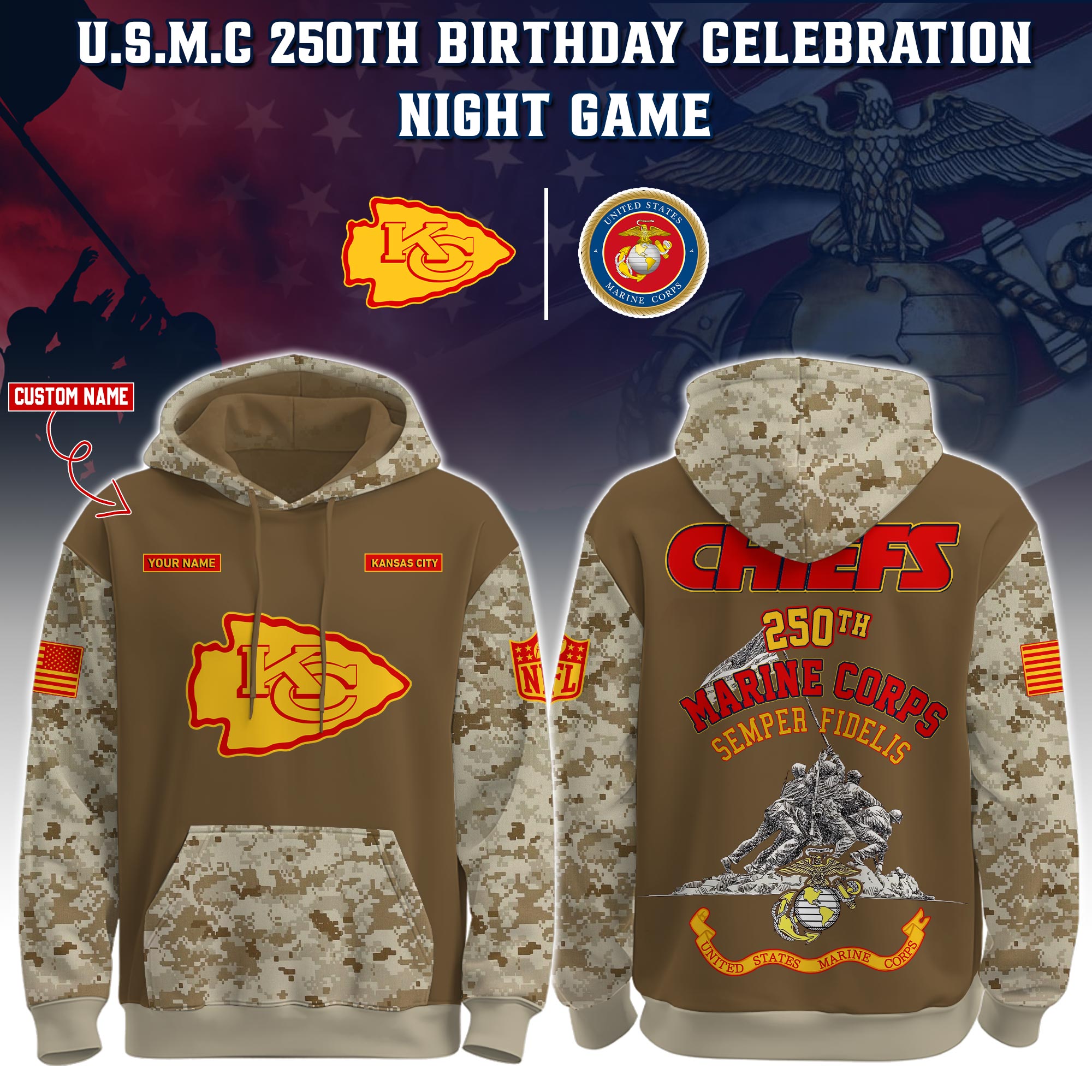 Kansas City Chiefs - U.S.M.C 250th Birthday Hoodie