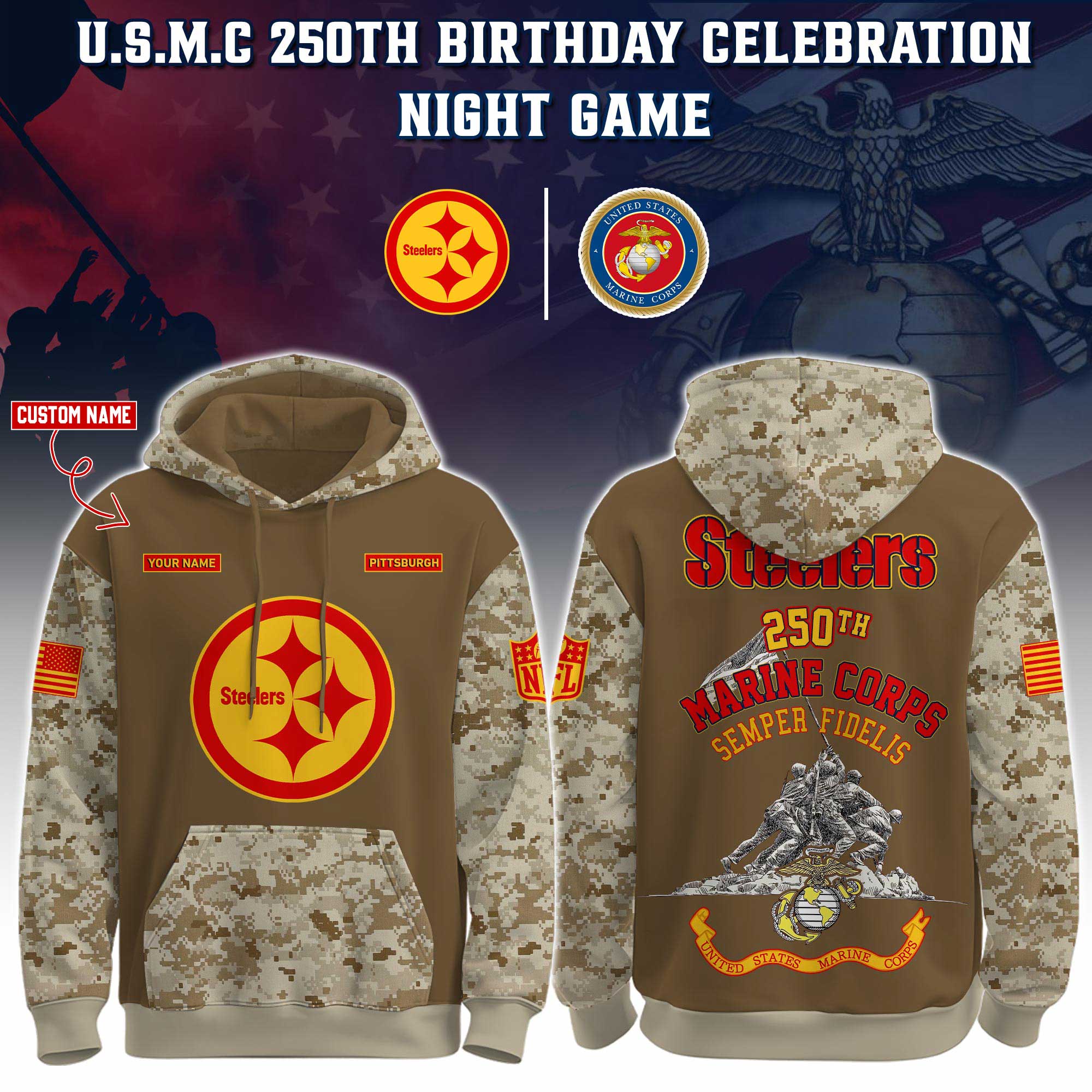 Pittsburgh Steelers - U.S.M.C 250th Birthday Hoodie
