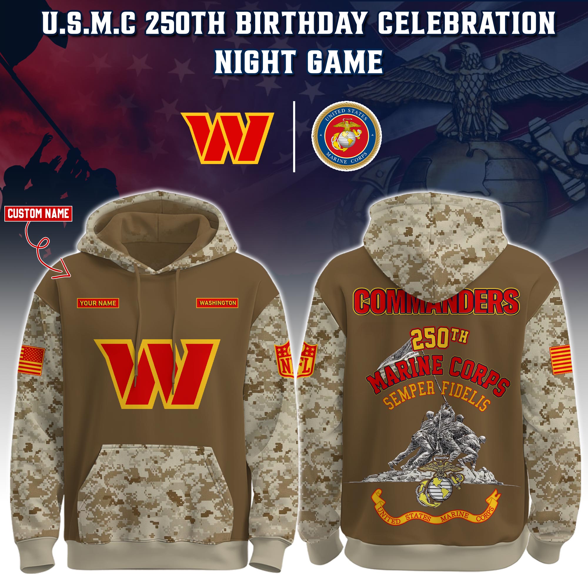 Washington Commanders - U.S.M.C 250th Birthday Hoodie