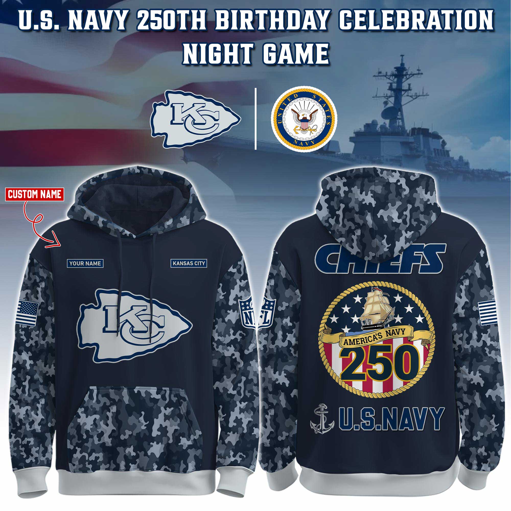 Kansas City Chiefs - U.S. Navy 250th Birthday Hoodie