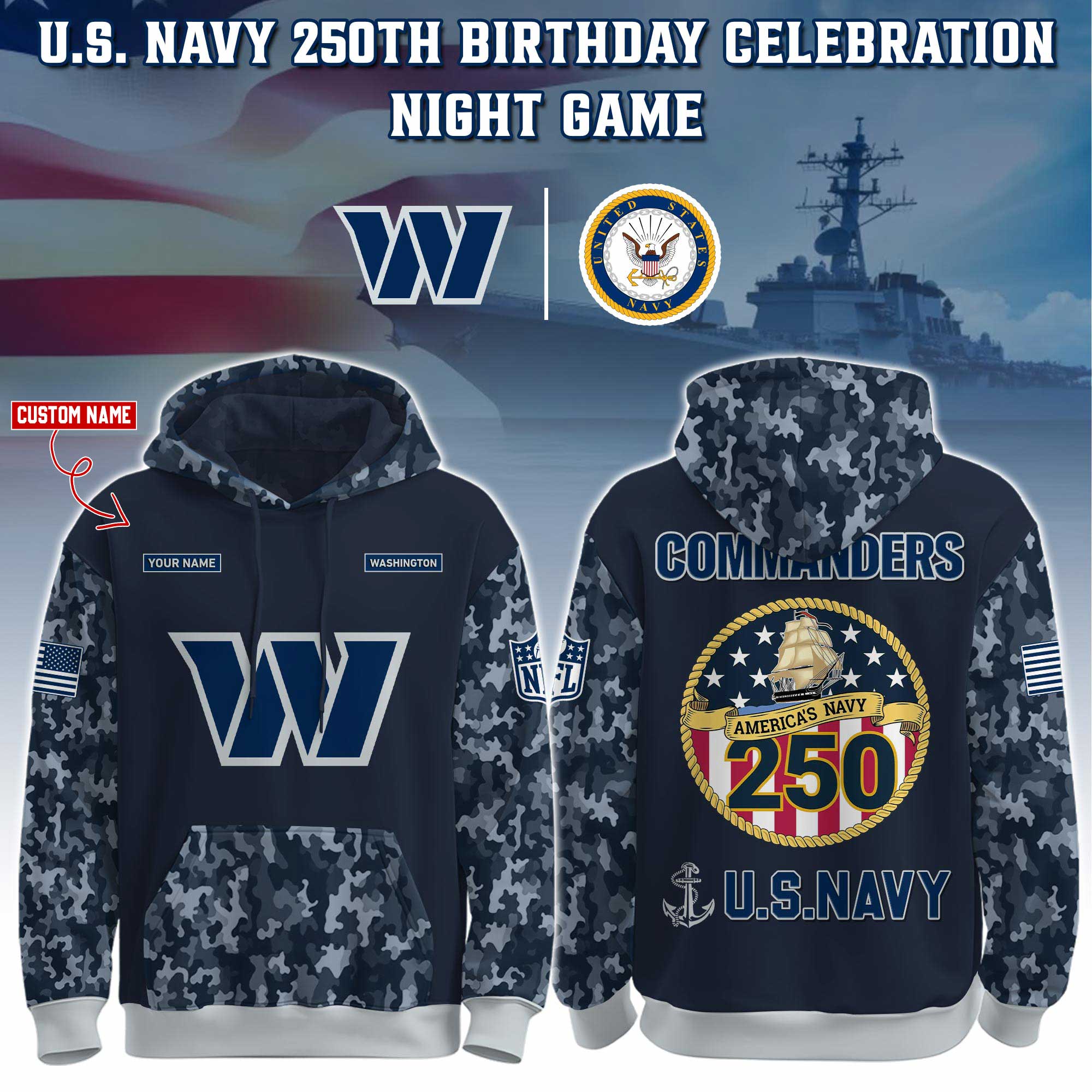 Washington Commanders - U.S. Navy 250th Birthday Hoodie